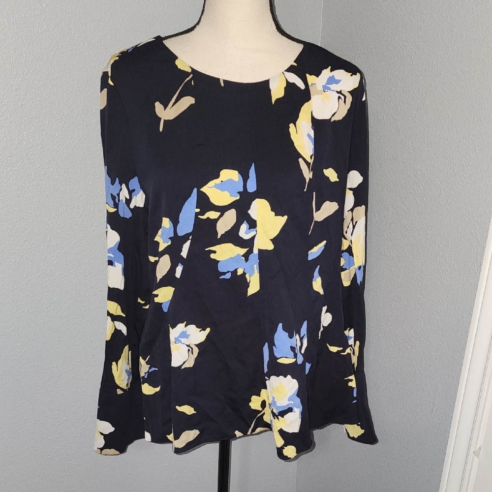 Chic Floral Print Blouse - Black, Yellow, Blue
